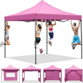 GDY 10x10 Easy Set Up Camping Canopy, Pop Up Tent with 4 Piece Sidewalls, Easy Up Canopy for Events, Parties, Gatherings, Camping, Pink.