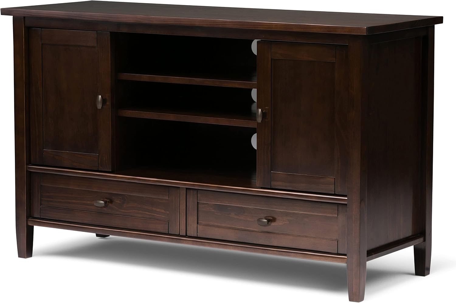 SIMPLIHOME Warm Shaker TV Stand - 47 inch Wide Solid Wood Media Console in Tobacco Brown, Transitional Entertainment Center for TVs up to 50 Inches with 2 Cabinets, 2 Drawers, and Cord Management
