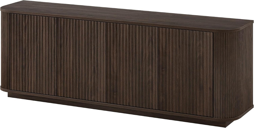 Henn&Hart Fluted TV Stand for TVs up to 75'' with 2 Ribbed Storage Cabinets with an Adjustable Shelf for Living Room, Family Room, or Office, Rich Brown