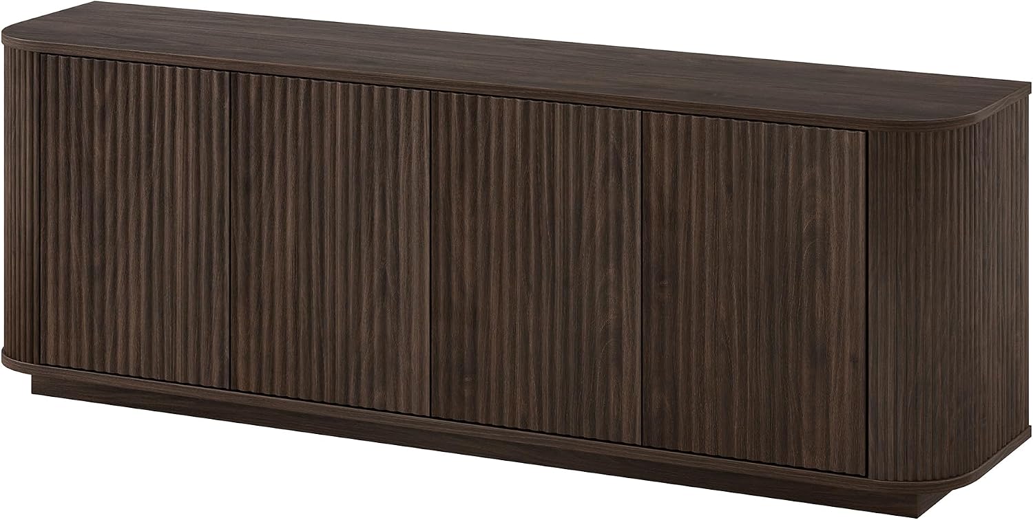 Henn&Hart Fluted TV Stand for TVs up to 75'' with 2 Ribbed Storage Cabinets with an Adjustable Shelf for Living Room, Family Room, or Office, Rich Brown