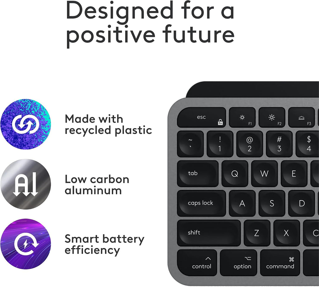 Logitech MX Keys S for Mac, Wireless Keyboard, Fluid, Precise Laptop-Like Typing, Programmable Keys, Backlit, Bluetooth USB C Rechargeable for MacBook Pro, MacBook Air, iMac, iPad - Space Grey
