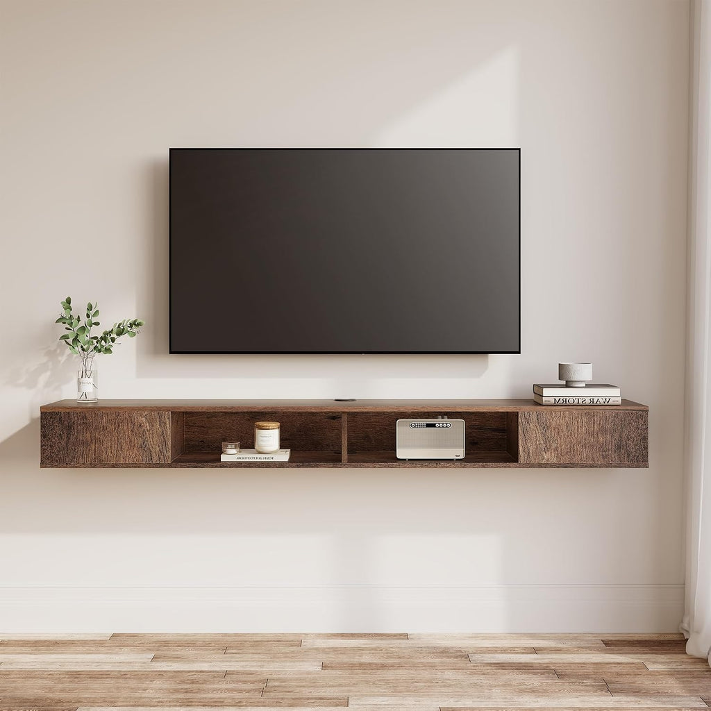 Wampat 70 inch Floating Entertainment Center for Storage, TV Shelf for Wall, Media Console for Living Room, Brown