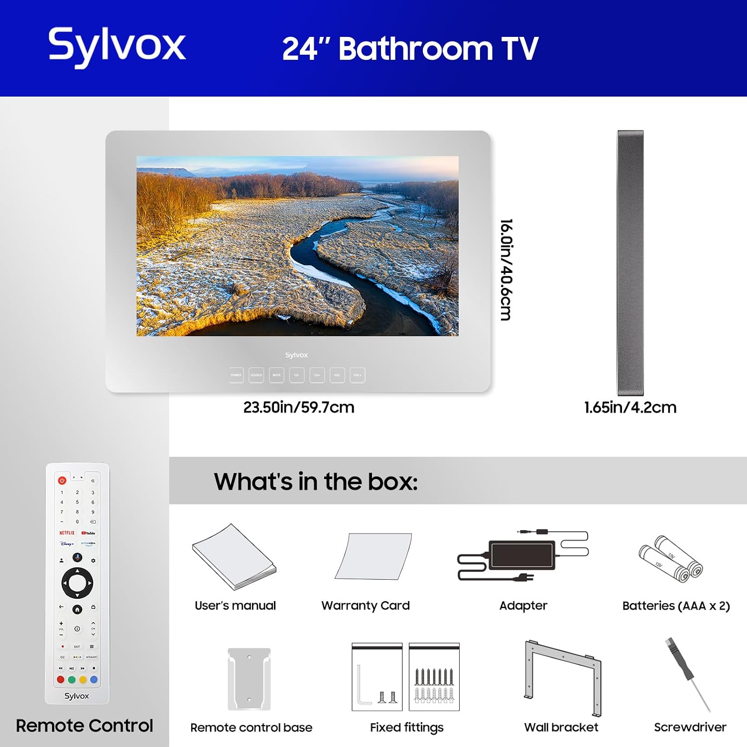 SYLVOX Bathroom TV, 24 inch Smart Mirror TV for Bathroom Shower SPA, Support Google, 1080P IP66 Waterproof Touch Button WiFi Bluetooth Google Assistant, Smart TVs for Indoor Humid Environment