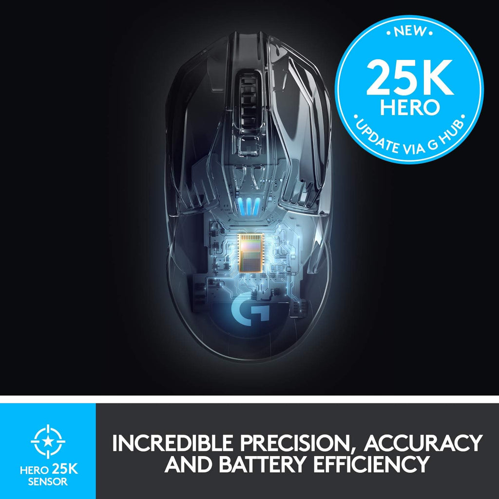 Logitech G903 Lightspeed Wireless Gaming Mouse | Hero Sensor, 25k DPI, 11 Programmable Buttons, RGB Lighting, Rubber Grip, Adjustable Weight, PC/Mac | with Signature Series Charging Dock