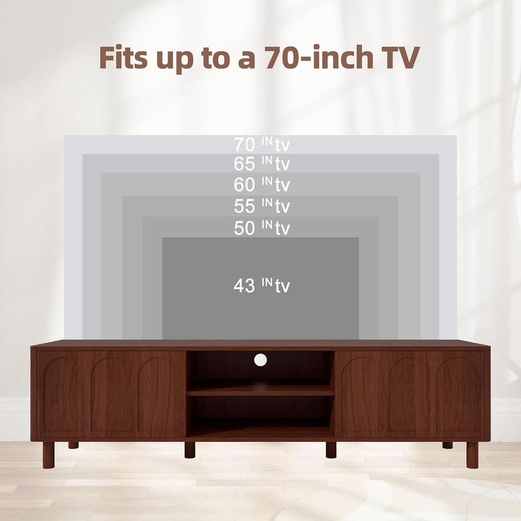 TV Stand for TVs up to 70'', Entertainment Center with Large Storage for Living Room, Media Console with Sliding Doors and Adjustable Shelves, Modern TV Cabinet for Game Consoles and Decor(Walnut)