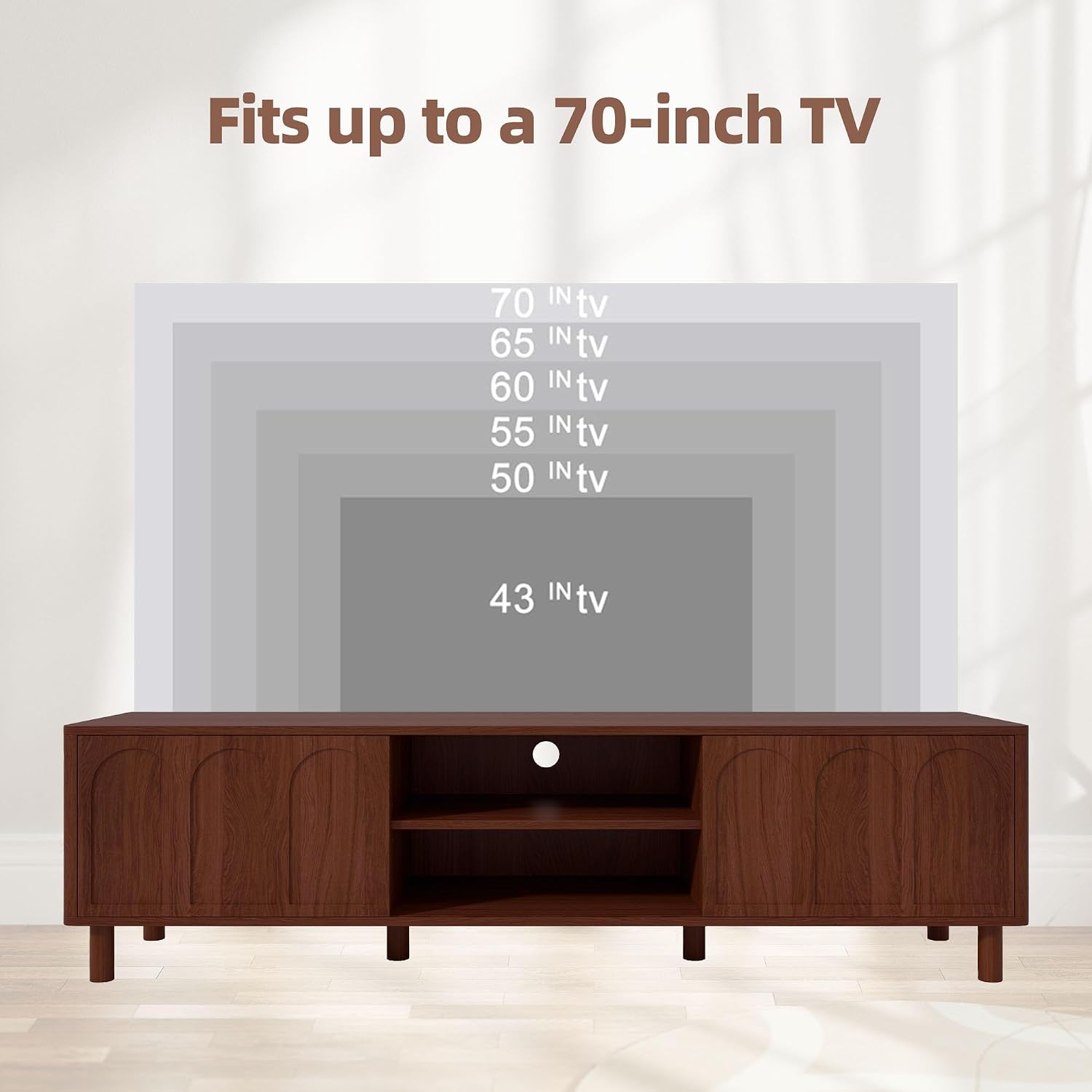 TV Stand for TVs up to 70'', Entertainment Center with Large Storage for Living Room, Media Console with Sliding Doors and Adjustable Shelves, Modern TV Cabinet for Game Consoles and Decor(Walnut)