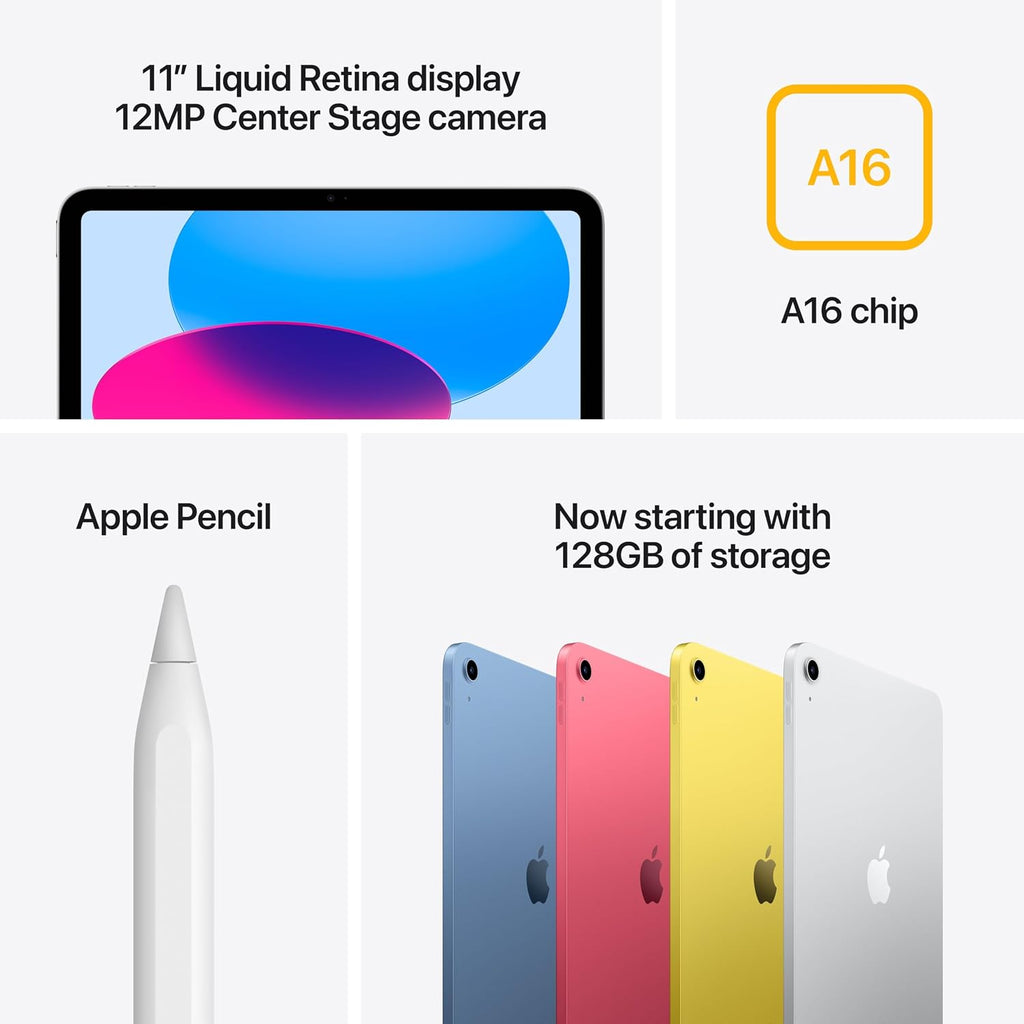 Apple iPad 11-inch: A16 chip, 11-inch Model, Liquid Retina Display, 128GB, Wi-Fi 6, 12MP Front/12MP Back Camera, Touch ID, All-Day Battery Life — Blue with AppleCare+ (2 Years)