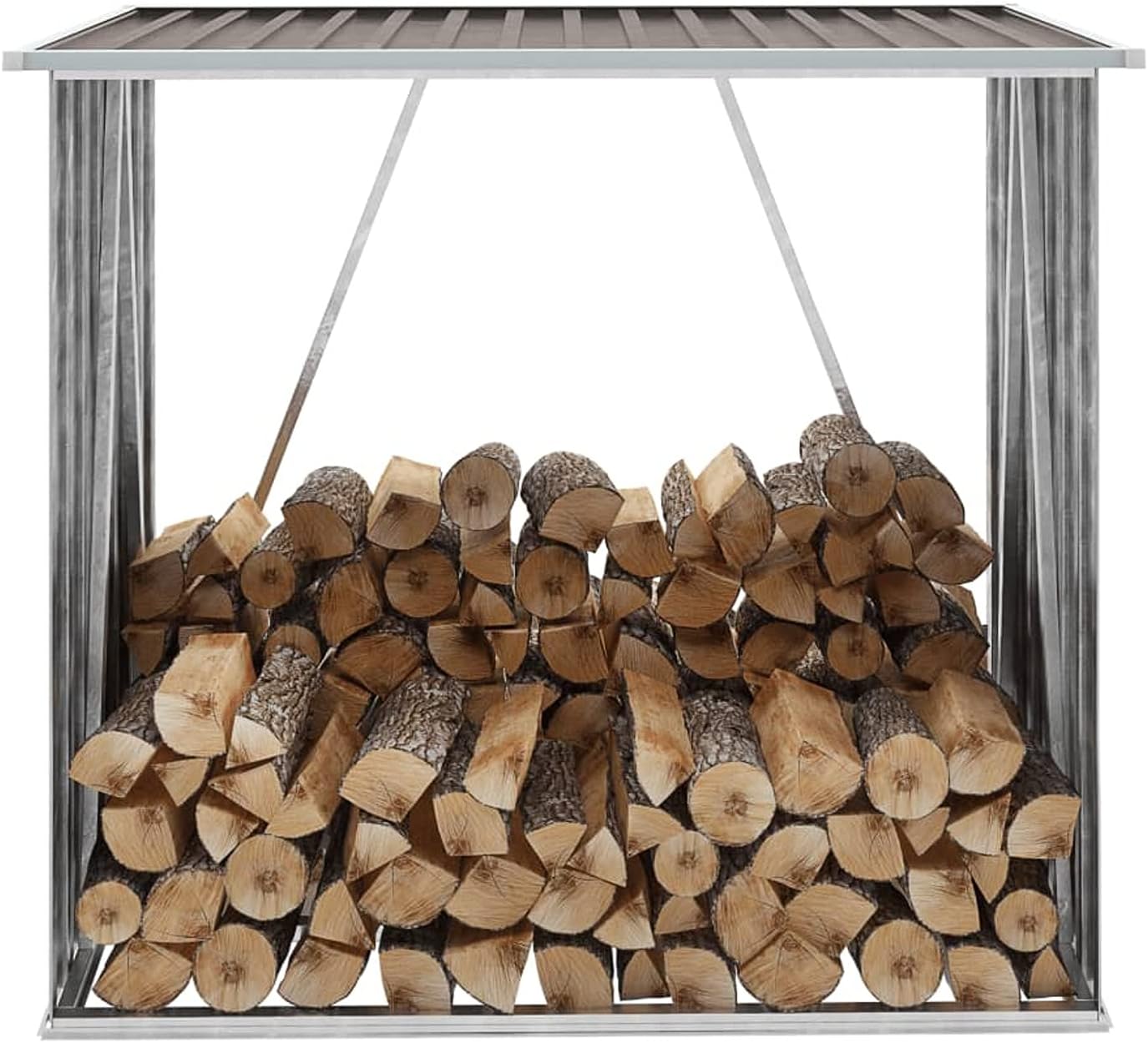 Gecheer Firewood Rack Brackets Garden Log Storage Shed Galvanized Steel 64.2'x32.7'x60.6' Brown