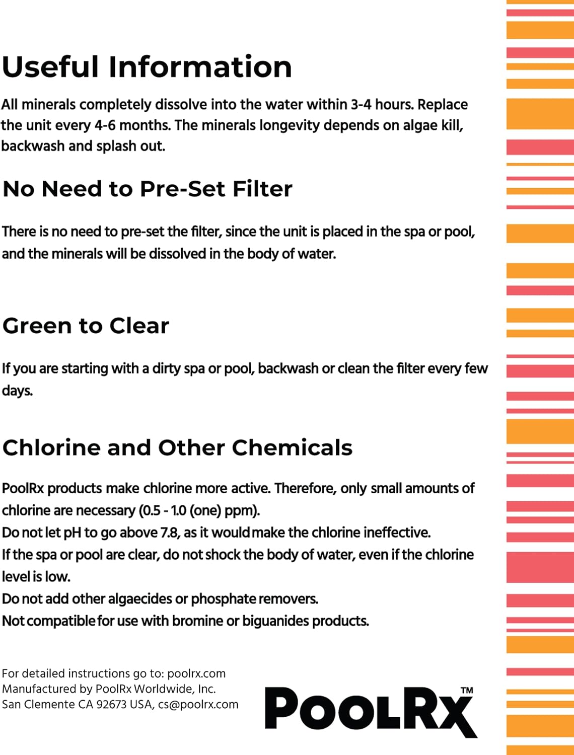 PoolRx+ Mineral Algaecide 4-Unit Pack, up to 6-Month Algae Control, for 5K-7.5K gallons, Orange & White, New Formula with Silver.
