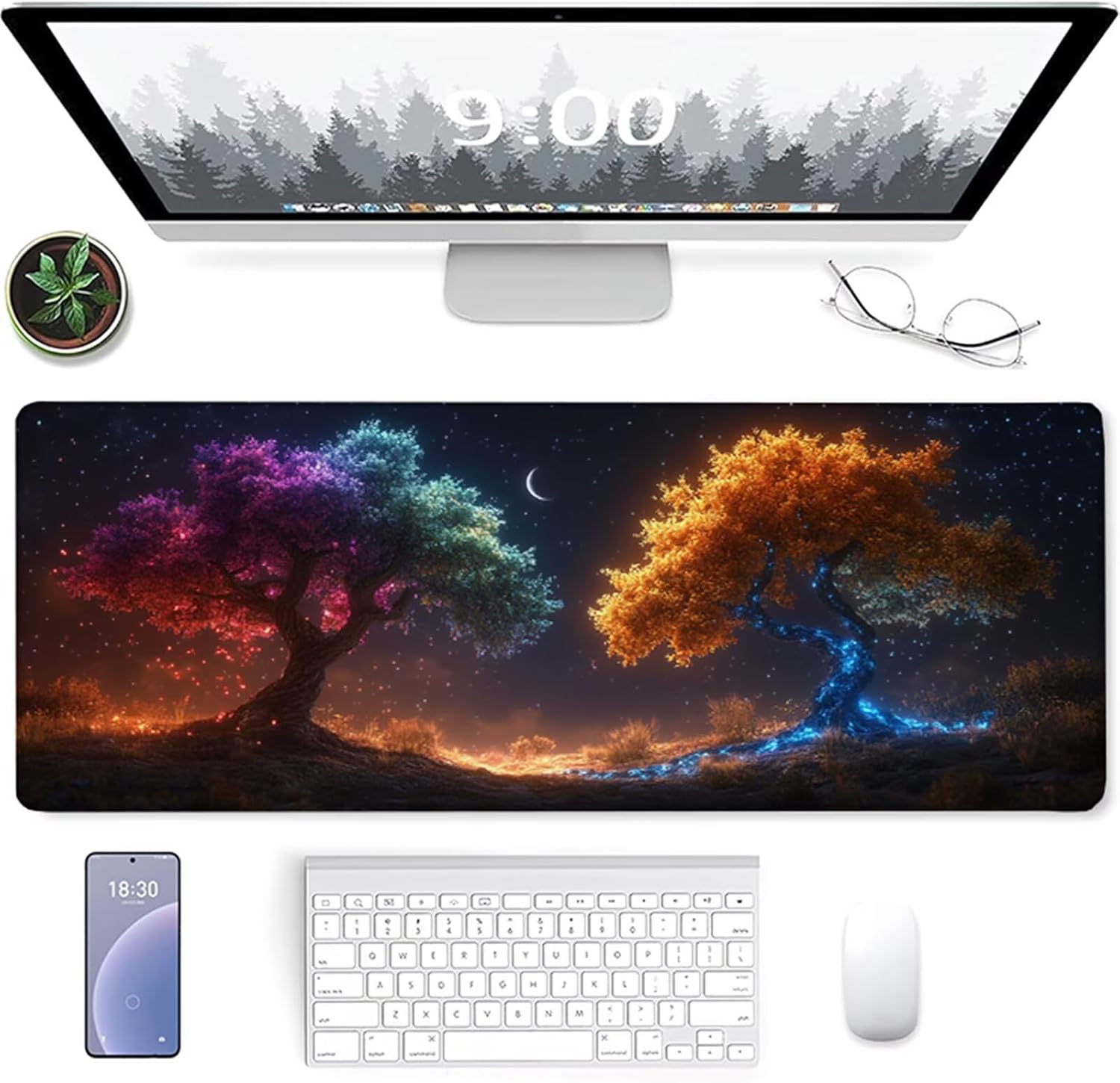 Tree Gaming Mouse Pad, Mouse Pad 64x32in, Large Desk Mat with Non-Slip Rubber Base, Office Desk Accessories, Large Extended Gaming Keyboard Mat, Big Mousepad for Computer Gamer Office, Blue 4-1481