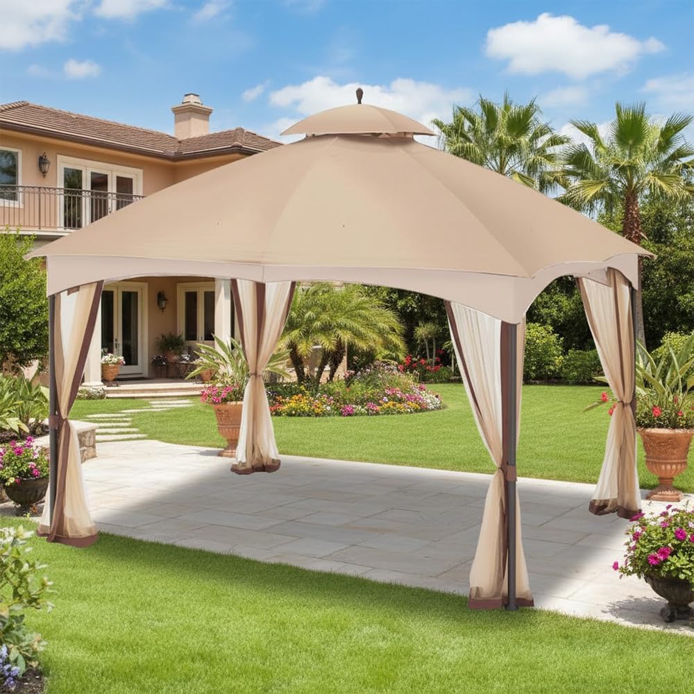 Garden Winds Reinforced RipLock 350 Replacement Canopy Top Cover Compatible with Massillon Biscayne 10' x 12' Gazebo Model L-GZ933PST - Beige