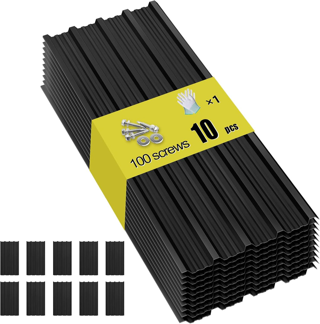 Metal Roof Panels - 10 Pcs Corrugated Pergola Heavy Duty Waterproof Tin Roofing Materials for Shed Gazebo Patio Garages 60.6x17.7in, Black, Galvanized Steel
