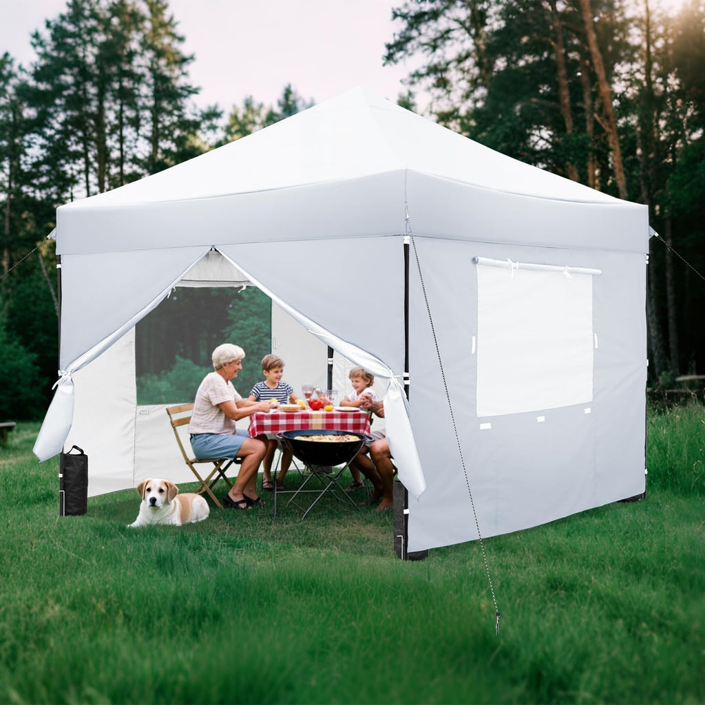 White 10x10 FT Pop Up Canopy Tent with Sidewalls, Heavy Duty Canopy for Outdoor, Commercial Instant Gazebos, for Party, Patio, by Kendane.
