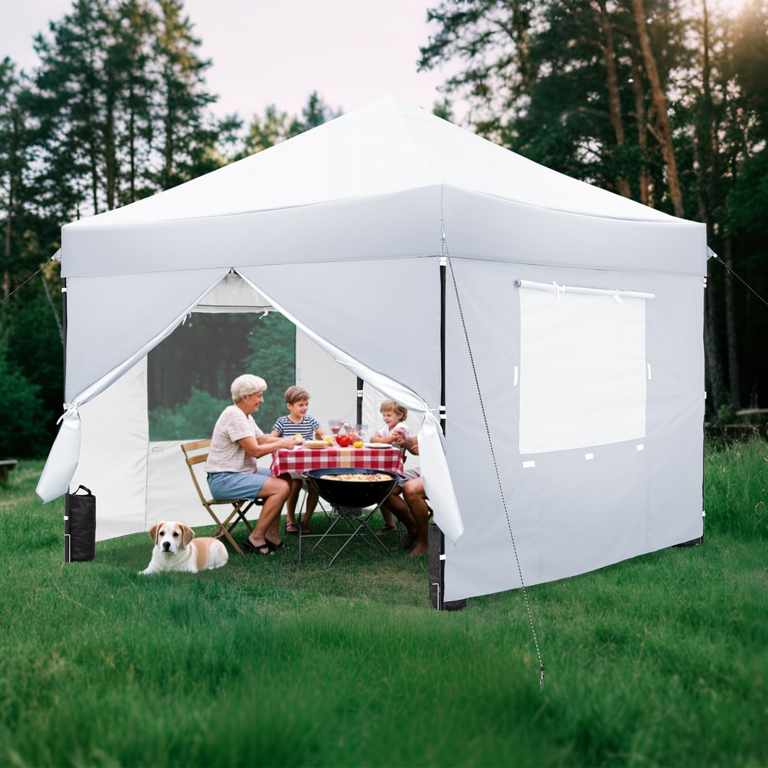 White 10x10 FT Pop Up Canopy Tent with Sidewalls, Heavy Duty Canopy for Outdoor, Commercial Instant Gazebos, for Party, Patio, by Kendane.