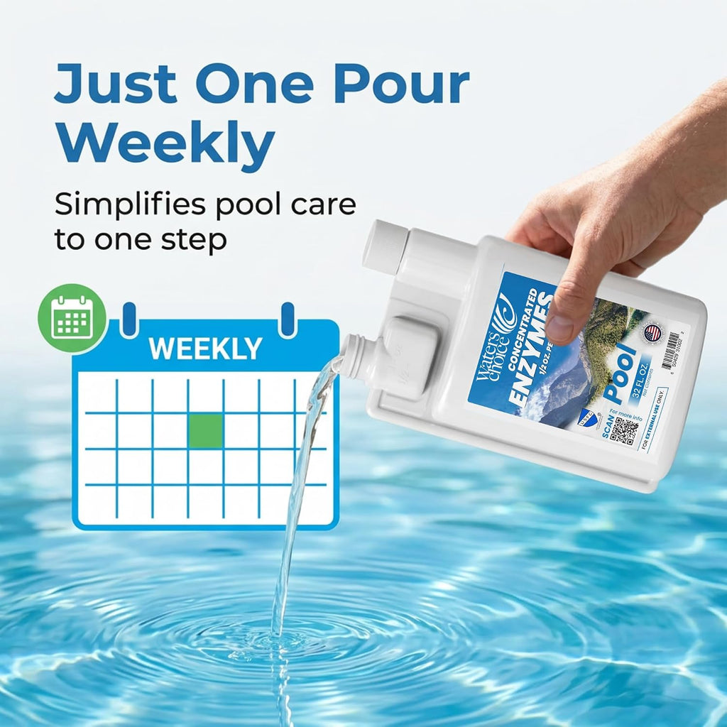 Waters Choice Weekly Pool Enzyme Concentrate 32 Ounce - Naturally Derived Pool Cleaner & Water Clarifier for Crystal Clear Pool Water - Reduce Chlorine Usage - No Scum or Odors