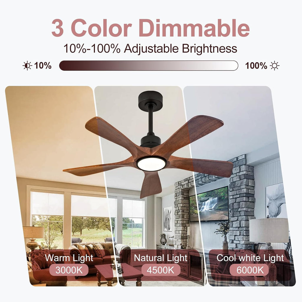ZVL 42 Inch Ceiling Fans with Lights and Remote,5 Blade Ceiling Fan with Light,Modern Ceiling Fan,3CCT Dimmable,Timer,Quiet DC Motor,6 Speed,Wood Ceiling Fan for Offices Farmhouse Gazebo Patio