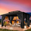 HOTEEL 10x12 Hardtop Gazebo on Clearance with Heavy Duty Galvanized Steel Double Metal roof,Aluminum Frame,Patio Gazebo with Curtains and Netting,Outdoor Permanent Pavillon for Backyard,Black