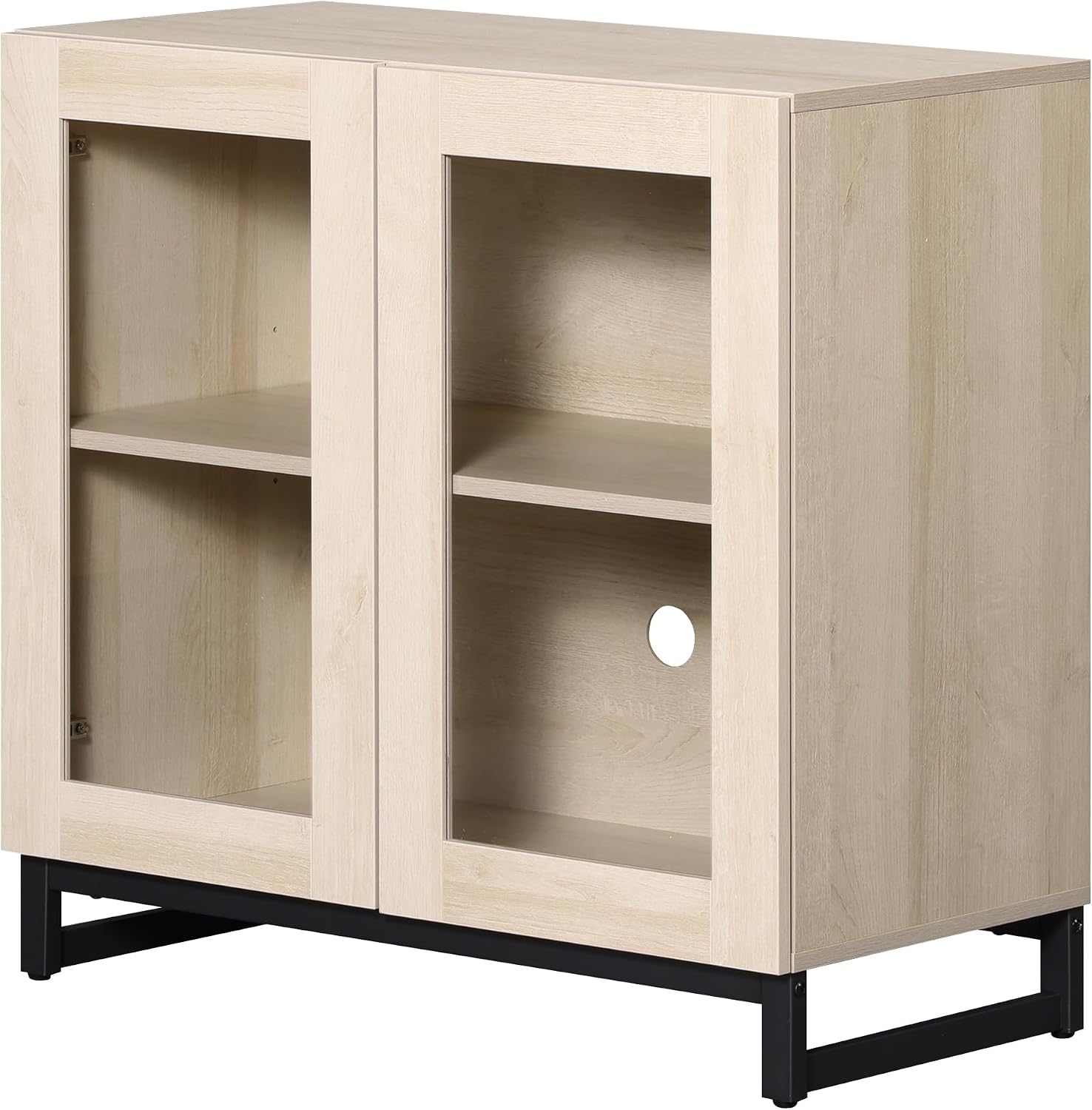 WAMPAT Modern TV Stand with Glass Doors for 26-40 inch TVs, Entertainment Center Console with Adjustable Shelves and Metal Base for Living Room, Bedroom, Beige