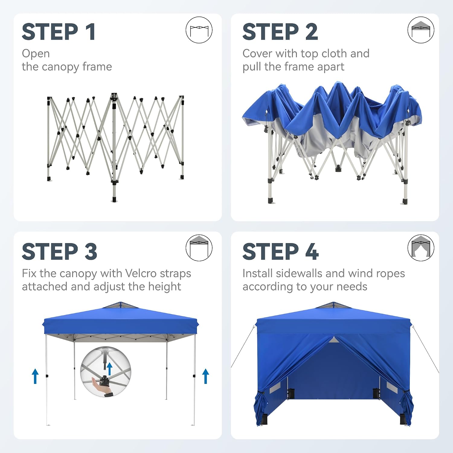 PHI VILLA 10x10 Pop Up Canopy Tent with Sidewalls - Easy Up Tent with Mesh Windows for Ventilation, Waterproof Design - Ideal for Parties, Beach, and Outdoor Events (Blue)