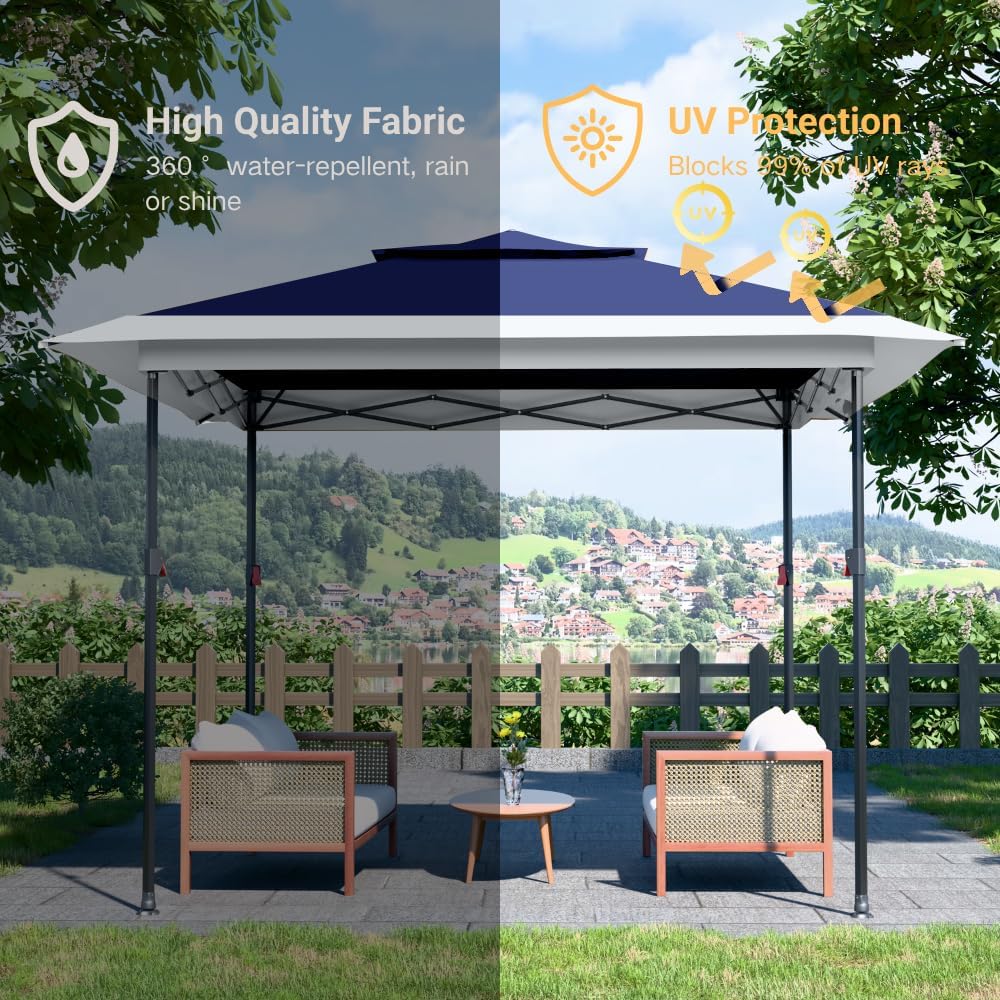 Kingdura 13x13 Pop Up Canopy, Easy Setup Canopy Tent, Double Roof Outdoor Patio Shelter Sun Shade with 4 Sand Bags, 3 Adjustable Height for Patio Furniture, Party, Wedding, Outdoor Dining (Blue)