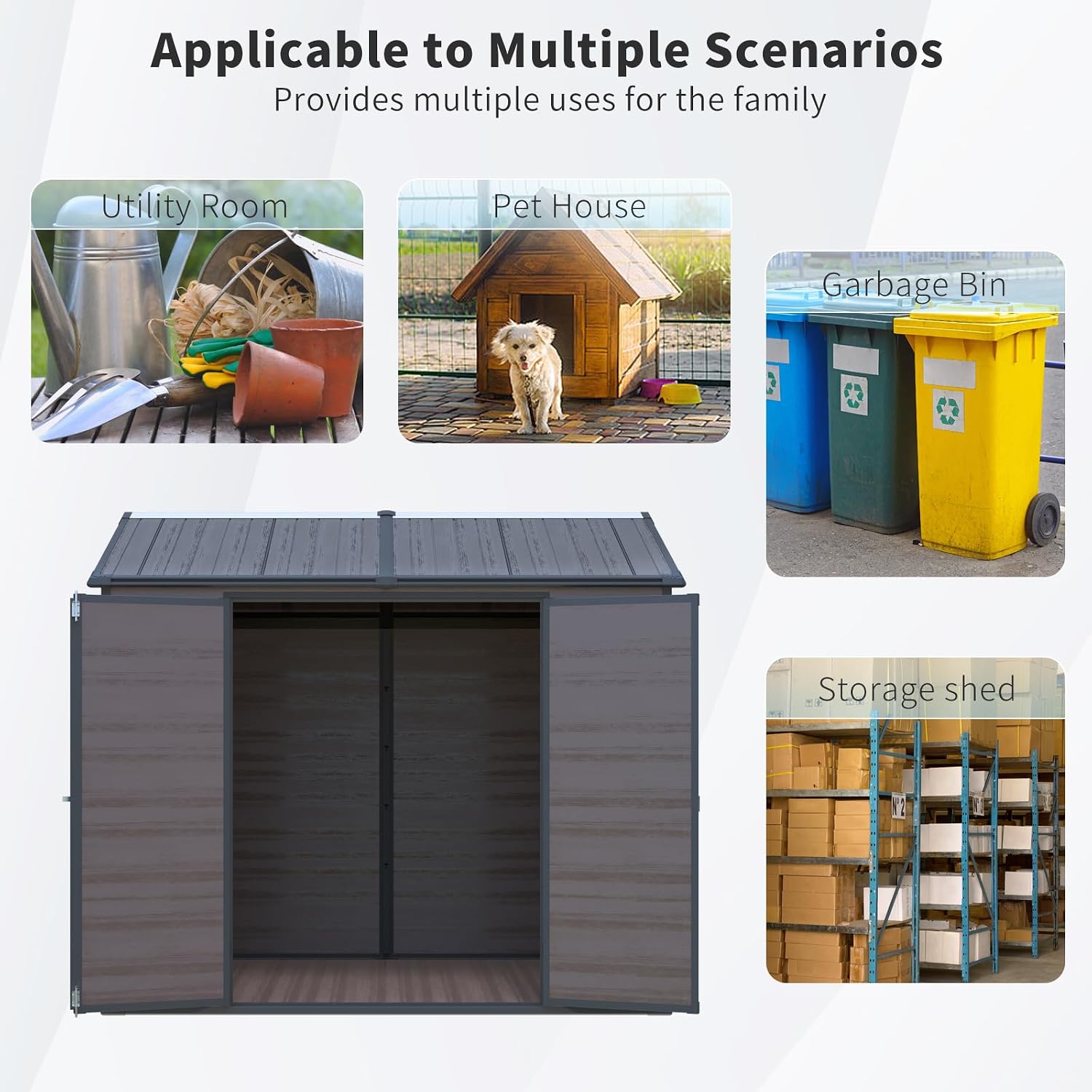 8x6 ft Outdoor Resin Storage Shed with Floor, Waterproof Plastic Garden Shed with Lockable Door and Two Windows, All-Weather Tool Sheds for Backyard, Patio, Lawn (Brown)