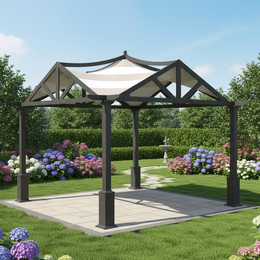 Garden Winds Durable 350 Replacement Canopy Top Compatible with Garden Treasures 10' x 10' Pergola Models GF-9A037X, GF-12S039B - Cabana Beige