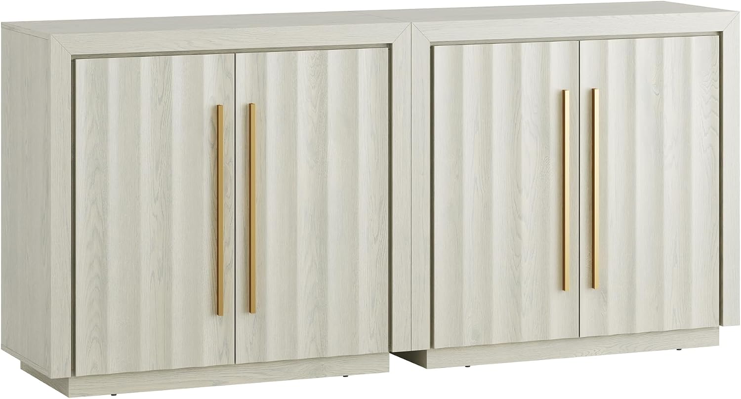 BELLEZE Modular Buffet Cabinet with Storage,Modern Sideboard with Compartments & Adjustable Shelves,Expandable Elegant Credenza Console Table for Dining Room Living Room, Set of 2