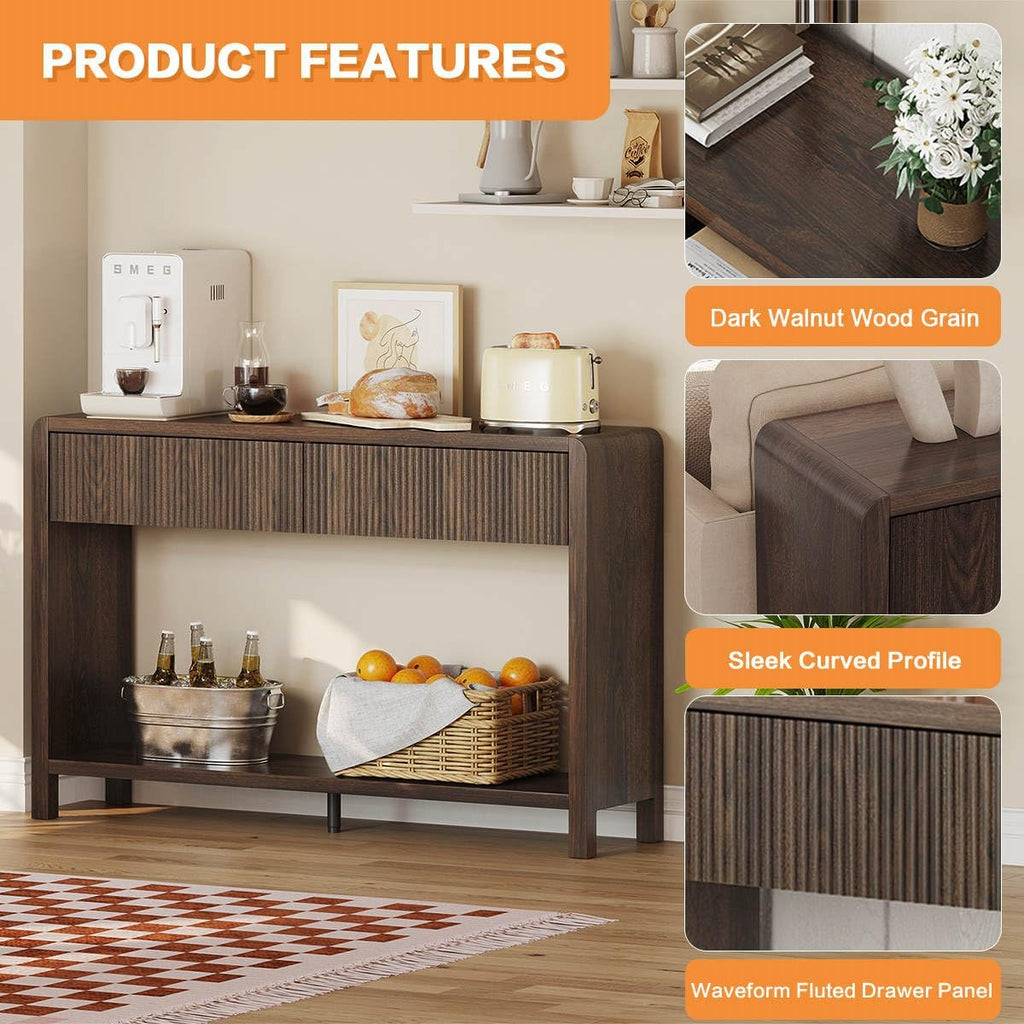 FATORRI Console Sofa Table with 2 Drawers, Wood Couch Table Behind Sofa, Farmhouse Entryway Tables for Hallway Storage (47.2 inch, Dark Walnut)