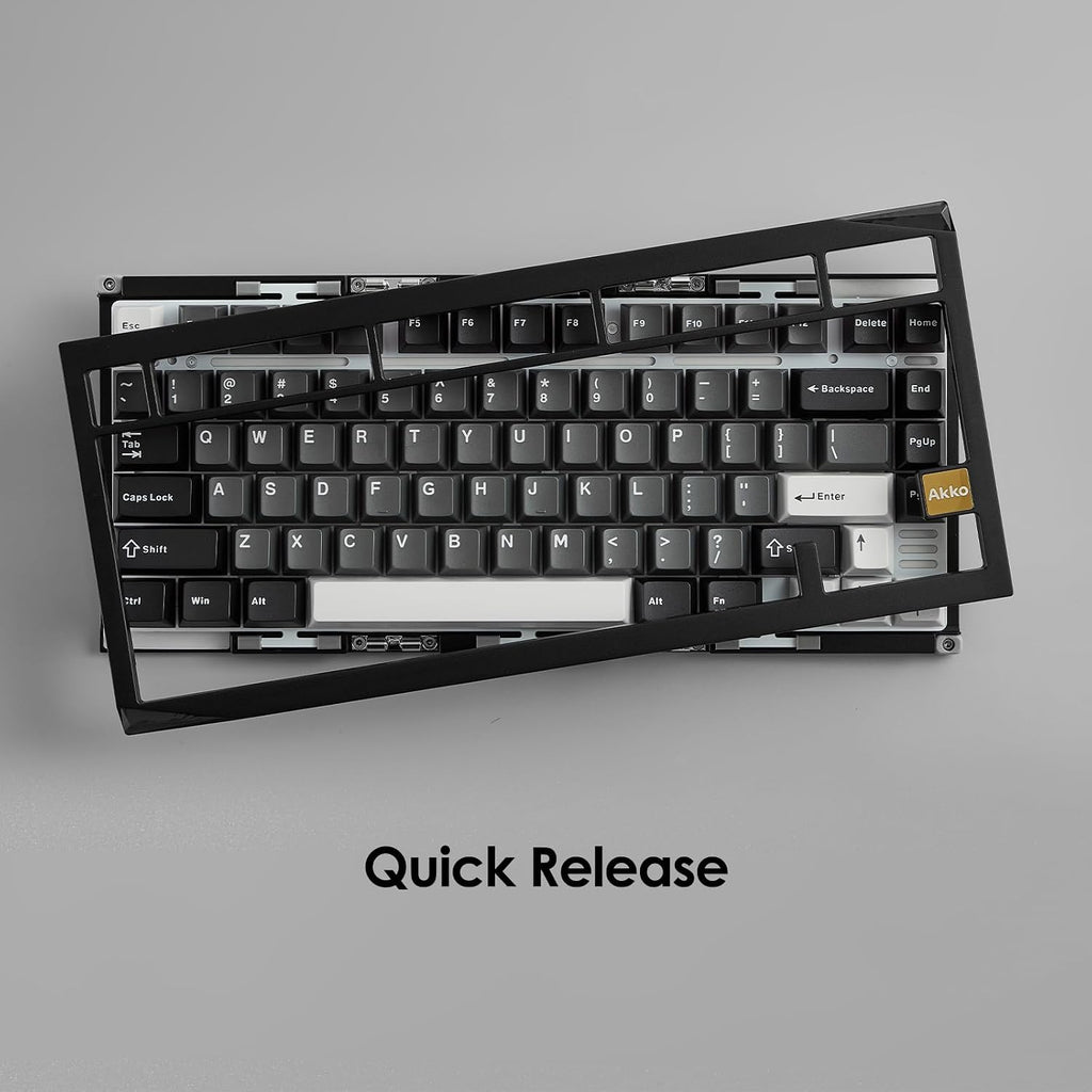 Akko Gem 01 QMK/VIA Aluminum Mechanical Keyboard Tri-Mode RGB Hot-swappable Wireless Gaming Keyboard, Black and Silver, Pre-lubed Mirror Switch
