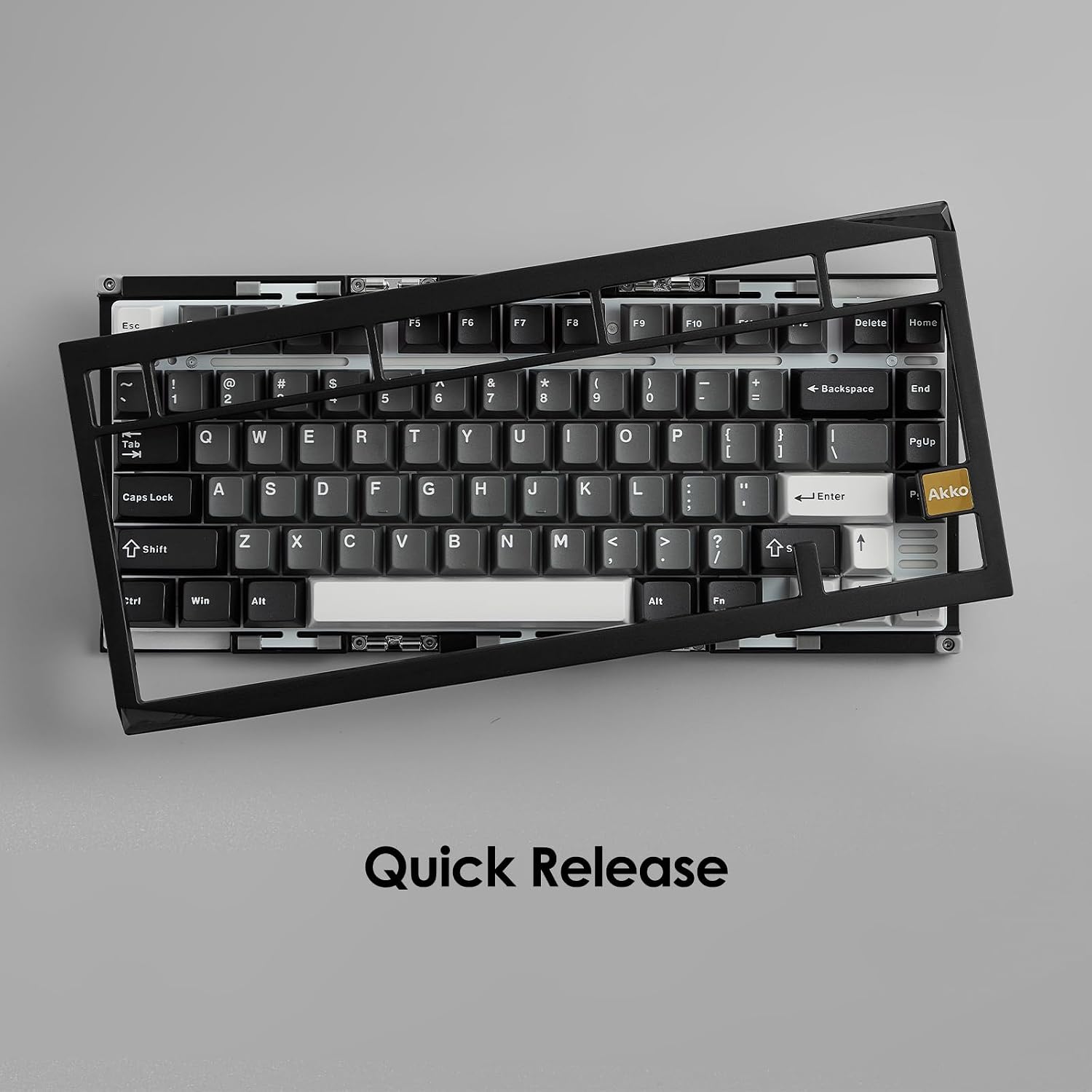 Akko Gem 01 QMK/VIA Aluminum Mechanical Keyboard Tri-Mode RGB Hot-swappable Wireless Gaming Keyboard, Black and Silver, Pre-lubed Stellar Rose Switch