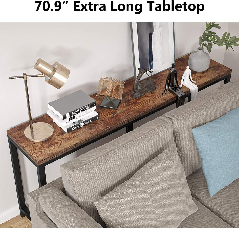Tribesigns 70.9 inch Extra Long Console Table Behind Couch, Easy Assembly Sofa Table for Living Room Small Space, Rustic Industrial Narrow Entryway Hallway Table (Brown)