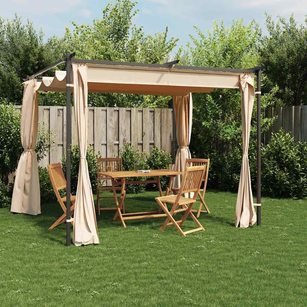 vidaXL Gazebo with Curtains - Cream Steel Outdoor Shelter, Water and UV Resistant, Ideal for Parties, Picnics and BBQs, Easy Assembly, Dimensions: 118.1' x 118.1' x 90.6'