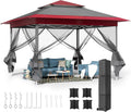MAMIZO 13ft Pop Up Gazebo, Outdoor Instant Canopy Tent w/4 Netting Sidewall & Auto Extending Eave, Patio Gazebos Shelter w/Mesh Wall, Center Lock, Wheeled Bag for Garden, Yard (Red, 13X13FT)