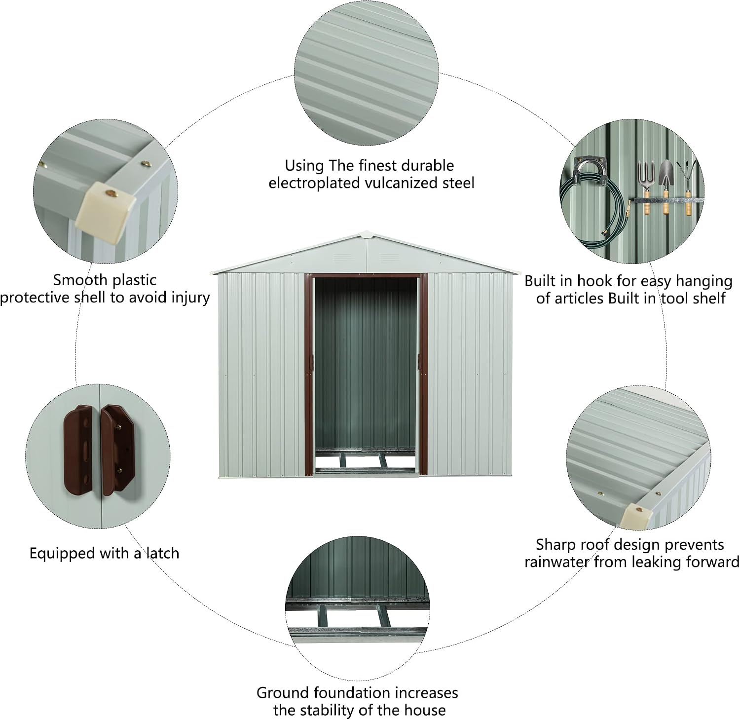 KEIKI 6x5 FT Outdoor Metal Storage Shed with Peaked Roof,Vents and Lockable Door for Garden Yard Lawn
