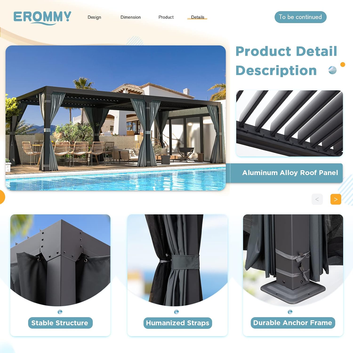 EROMMY 12x20FT Louvered Pergola Outdoor Sun Shade Shelter with Aluminum Frame and Adjustable Metal Rainproof Roof for Garden & Patio, Curtains and Netting Included, Gray-Black