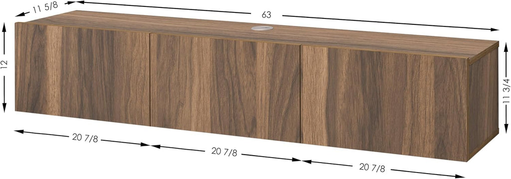 Atelier Mobili Walnut Floating TV Stand for 75 inch TV, Floating Media Console, Floating Entertainment Center, Wall Mounted TV Stand