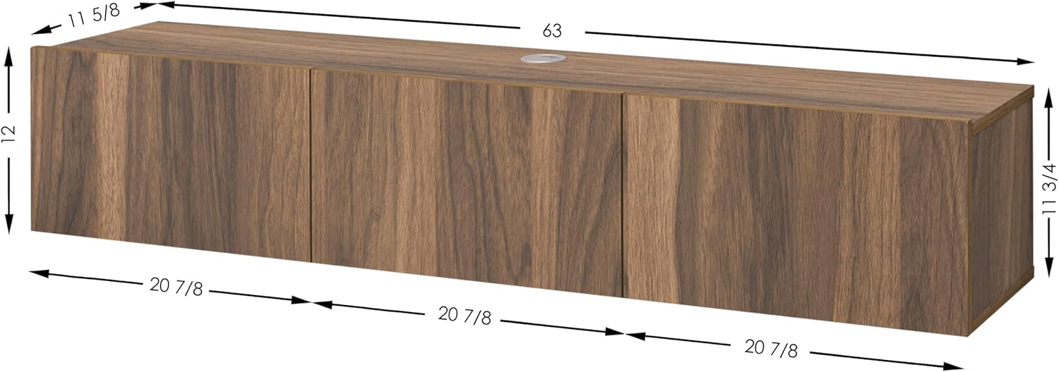 Atelier Mobili Walnut Floating TV Stand for 75 inch TV, Floating Media Console, Floating Entertainment Center, Wall Mounted TV Stand