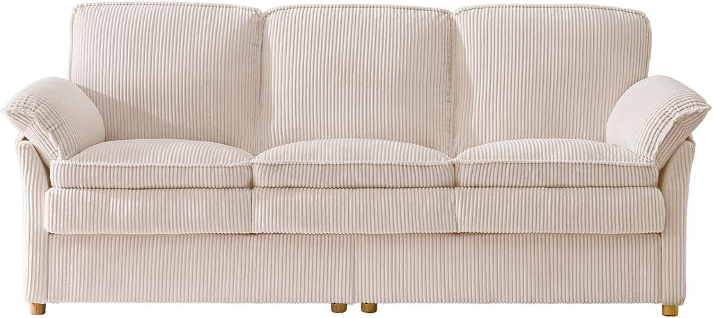 ONBRILL 86.6' Corduroy Couches for Living Room, Comfy 3 Seater Sofa with Pillow-Top Armrest & Dual-Layer Cushions, Mid Century Modern Couch for Bedroom, Apartment, Beige