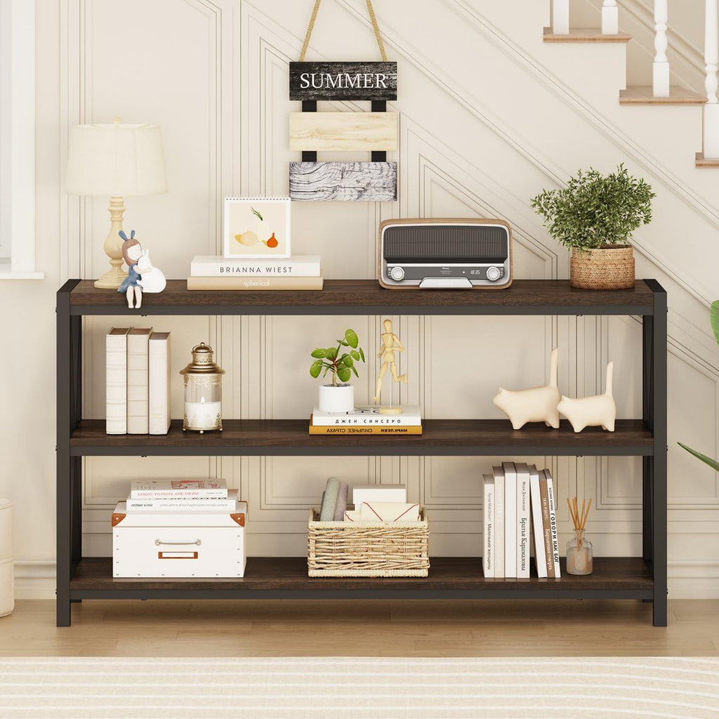 FATORRI Console Table for Entryway, Modern Entry Hallway Table with 3 Tier Shelves, Couch Tables Behind Sofa for Living Room, 55 Inch, Dark Walnut