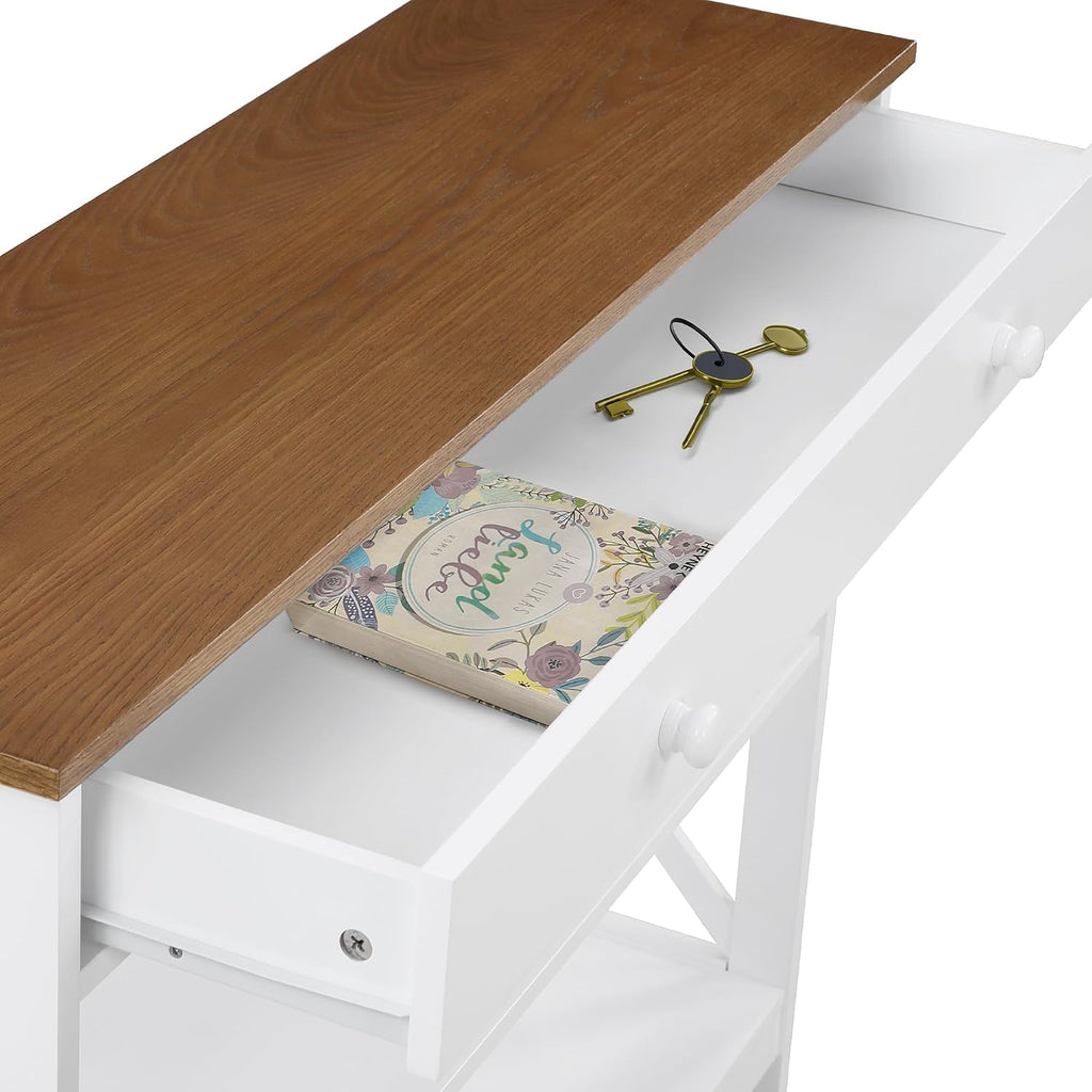 Convenience Concepts Oxford 1-Drawer Console Table 39.5' - Farmhouse Sofa Display with Storage Shelf For Living, Family, & Dining Room, Modern Entryway Hall Table for Kitchen, Bedroom, Driftwood/White