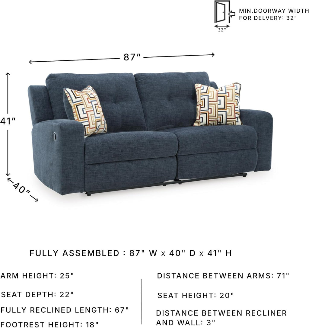 Signature Design by Ashley Danum Modern Manual Pull Tab Reclining Sofa with Tufed Back Cushion, Blue