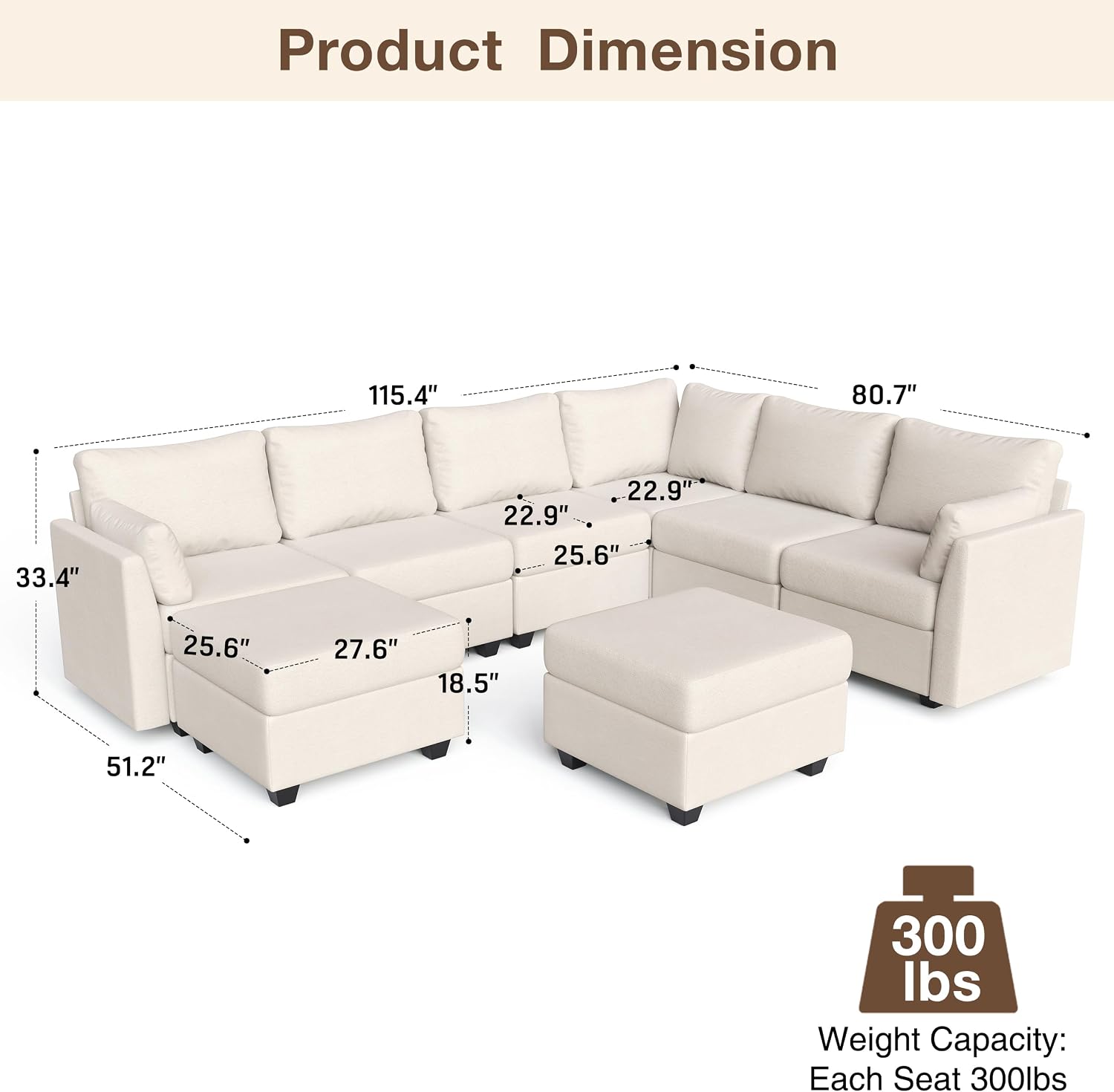 Modular Sectional Sofa Couches, Large Convertible Modular Couches with Storage, 8-Seater Sectional Sofa for Living Room, U Shaped Sectional Couch Sleeper Sofa with Chaise (Beige, 8 Seats)
