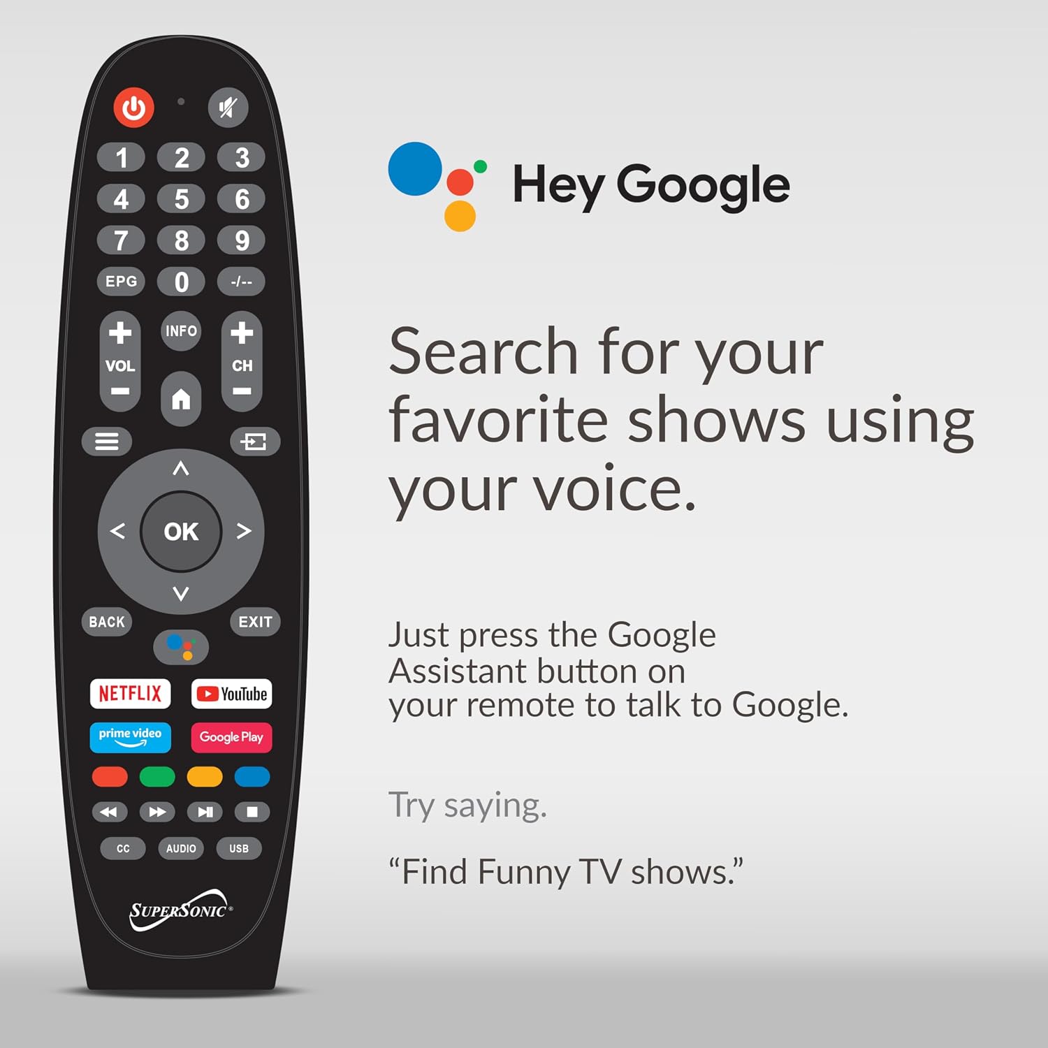 Supersonic Smart SC-4350GTV 43-inch FHD DLED TV with Google Assistant, ATSC/NTSC, HDMI, WiFi, USB Input, 1080p Resolution,16.7M Colors, 60Hz Refresh Rate, Energy-Efficient, Bluetooth, Remote Control