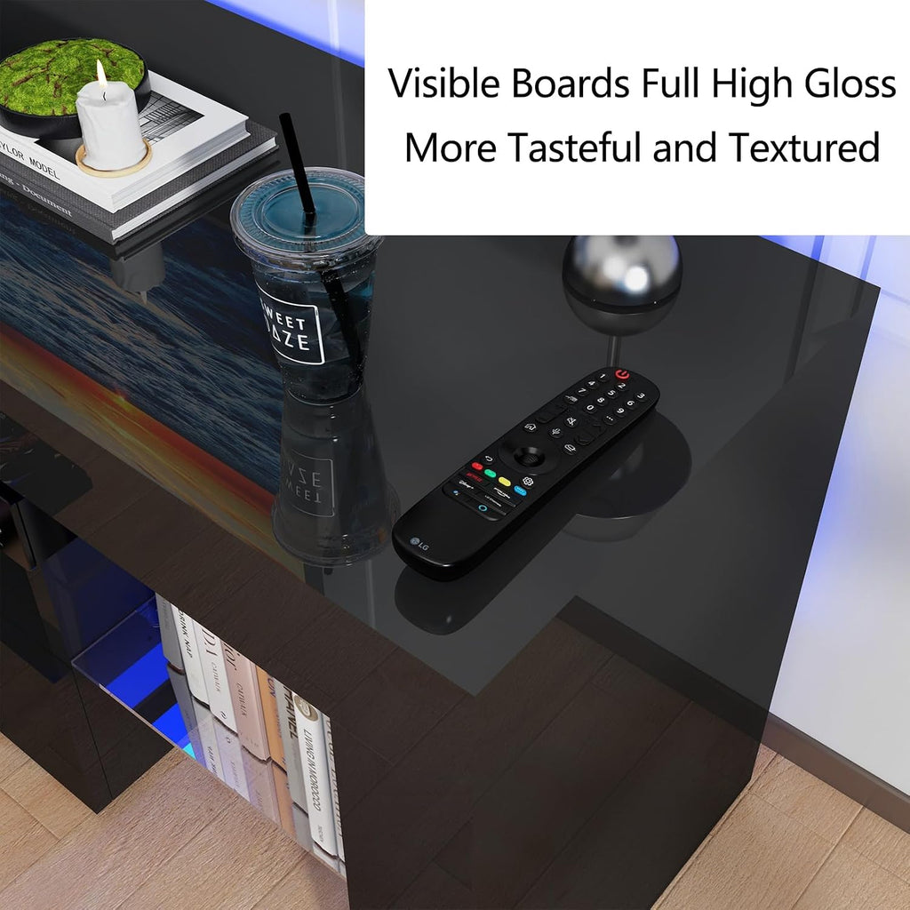 Uspeedy 70in TV Stand for 75/80 inch TV,Modern LED TV Stand for Living Room,Black TV Stands,High Gloss TV Entertainment Center with Storage Drawer,APP RGB Light,TV Console(71in Black)