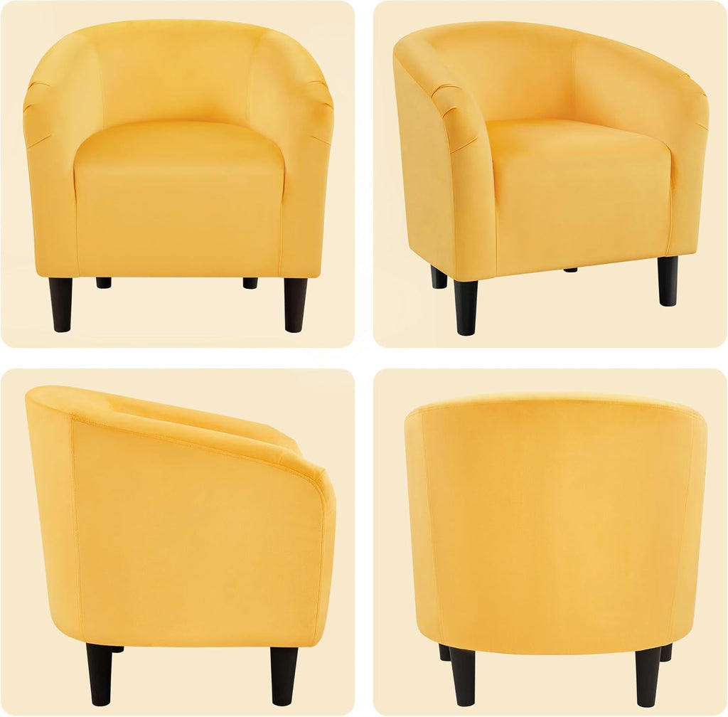 Yaheetech Accent Barrel Chair, Velvet Club Chair, Furry Sherpa Elegant Armchair with Cozy Soft Padded, Suitable for Living Room Bedroom Reception Room Office, Yellow