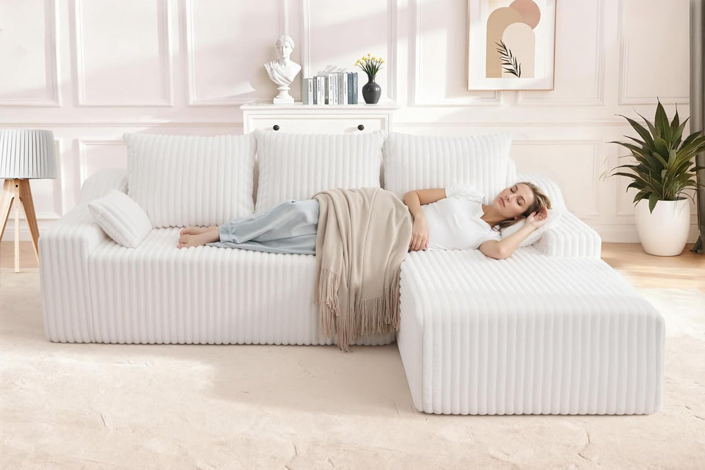 HABUTWAY 94'' Cloud Sectional Couch, Boneless Sofa with Deep Seat, Modular Comfy L-Shape Couch with Chaise for Living Room Bedroom, No Assembly Required(Beige,Right Facing Chaise)
