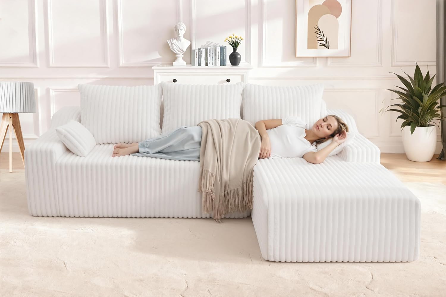 HABUTWAY 94'' Cloud Sectional Couch, Boneless Sofa with Deep Seat, Modular Comfy L-Shape Couch with Chaise for Living Room Bedroom, No Assembly Required(Beige,Right Facing Chaise)