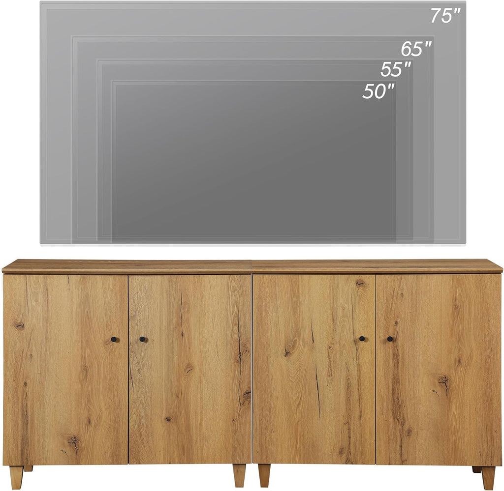WAMPAT TV Stand Cabinets for TVs up to 75 Inches, 2-in-1 Wood Entertainment Center with Doors and 6 Compartments, 70.8' Modern Media Console Table with Storage for Living Room Bedroom, Oak Brown