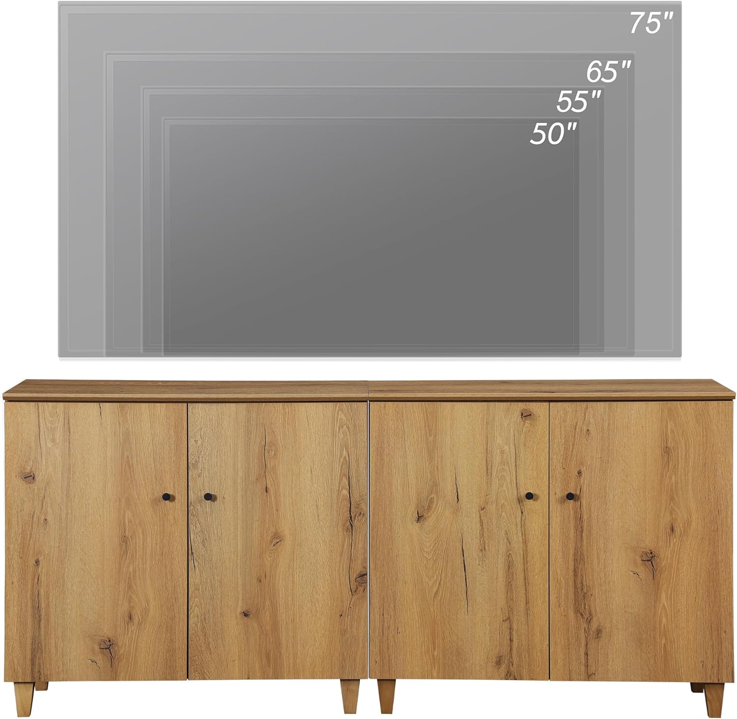 WAMPAT TV Stand Cabinets for TVs up to 75 Inches, 2-in-1 Wood Entertainment Center with Doors and 6 Compartments, 70.8' Modern Media Console Table with Storage for Living Room Bedroom, Oak Brown