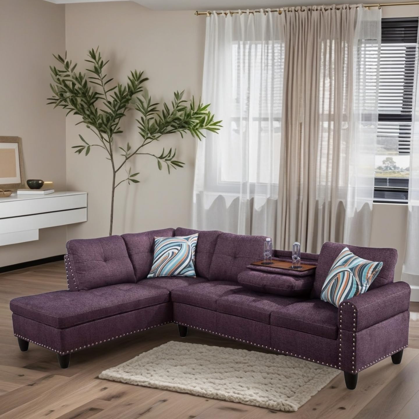 L-Shaped Sectional Sofa, Modern Sectional Couches Home Sofas for Living Room with Movable Chaise, Modular Living Room Sets Furniture for Apartment Bedroom & Office, Purple